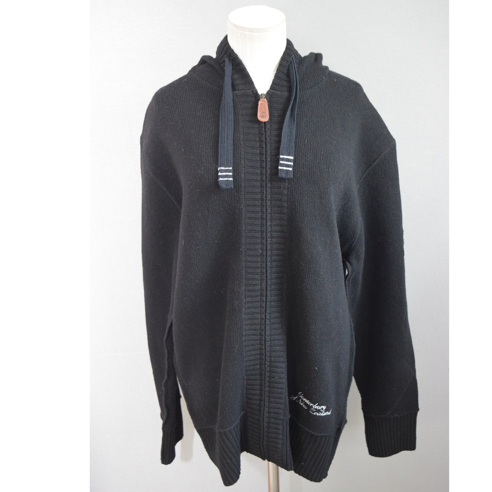 Canterbury of New Zealand Zip Sweater Large Black Souvenir Hooded Mens Rugby